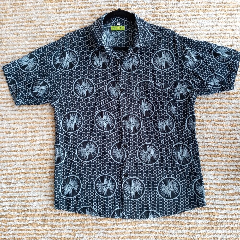 Black Lehua Print Aloha Shirt